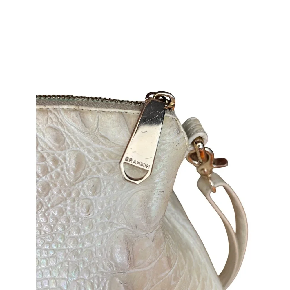 Brahmin Duxbury Satchel Iridescent Cream Croc Embossed Leather Handbag
